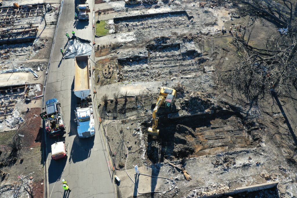 An aerial view of wildfire mitigation and cleanup efforts in the West.