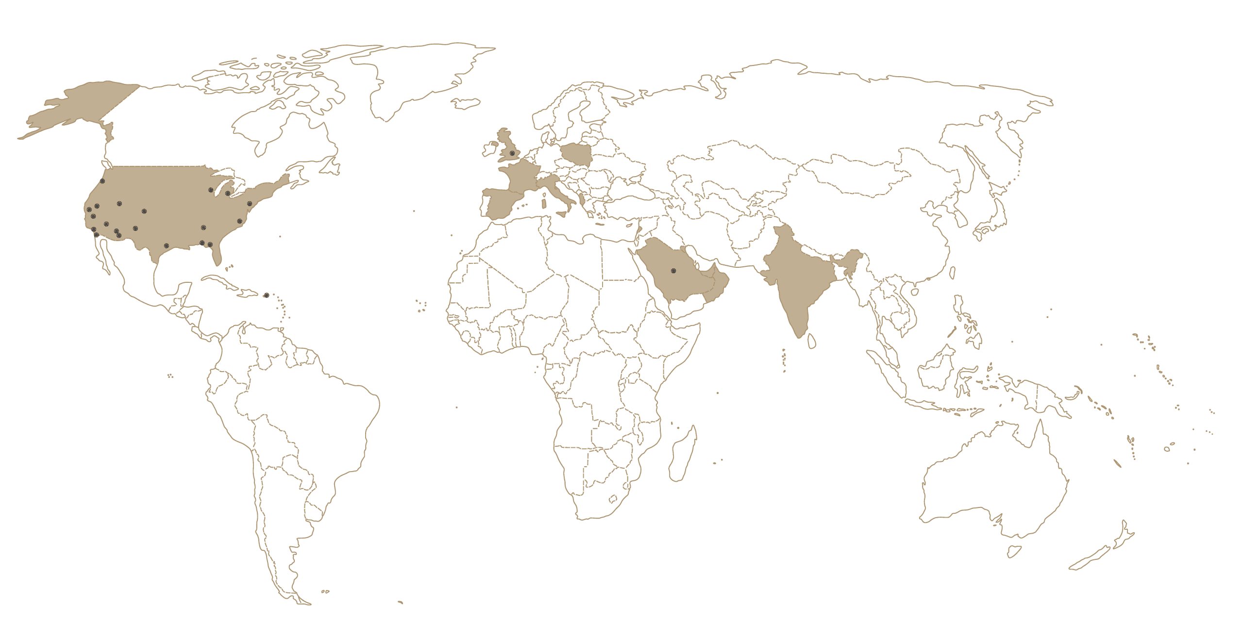 Chronicle Heritage Global Map showing points of office locations.